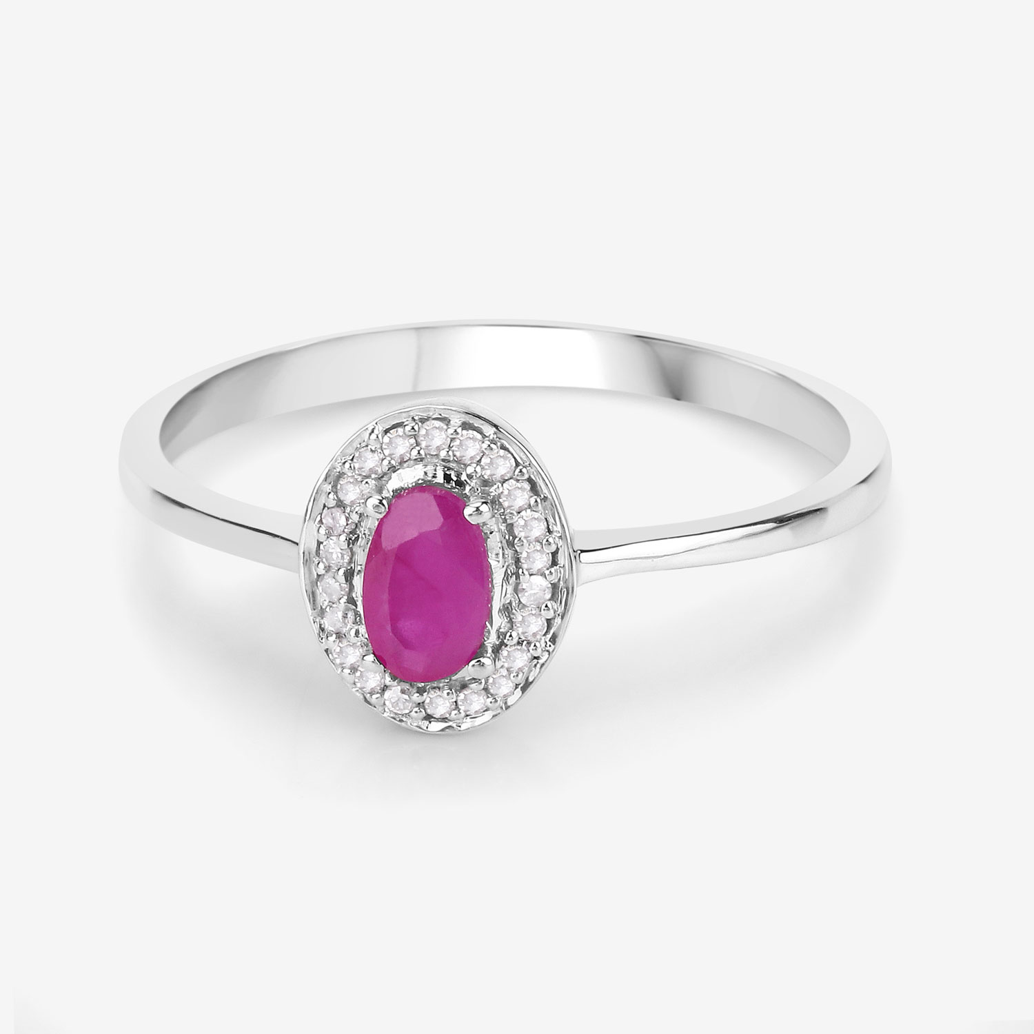 0.33 Carat Genuine Ruby and White Diamond 14K White Gold Ring