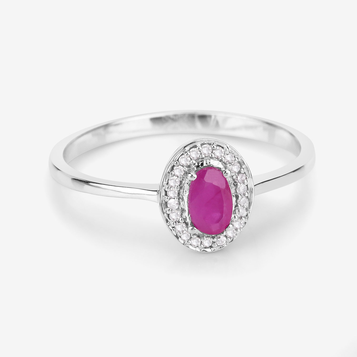 0.33 Carat Genuine Ruby and White Diamond 14K White Gold Ring