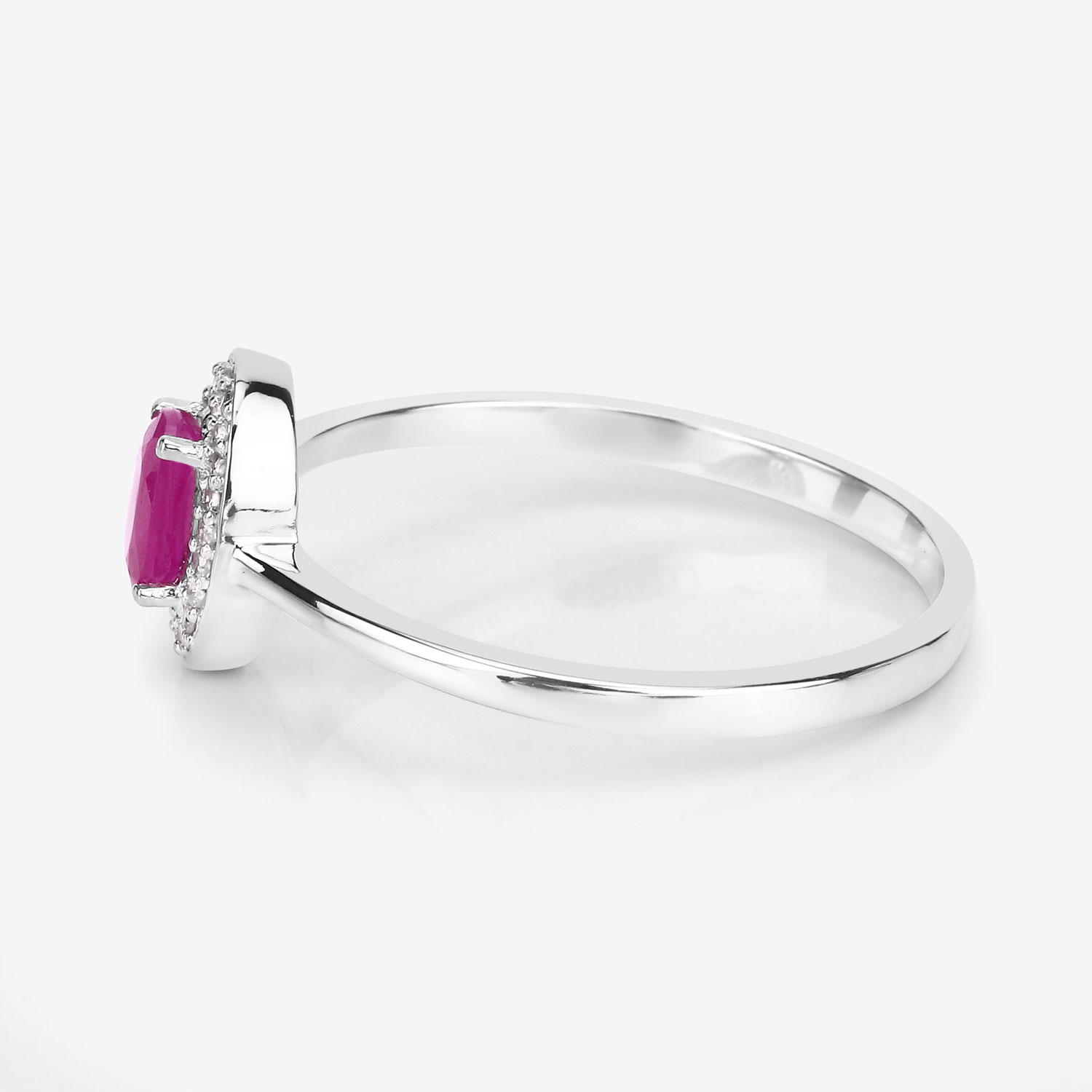 0.33 Carat Genuine Ruby and White Diamond 14K White Gold Ring