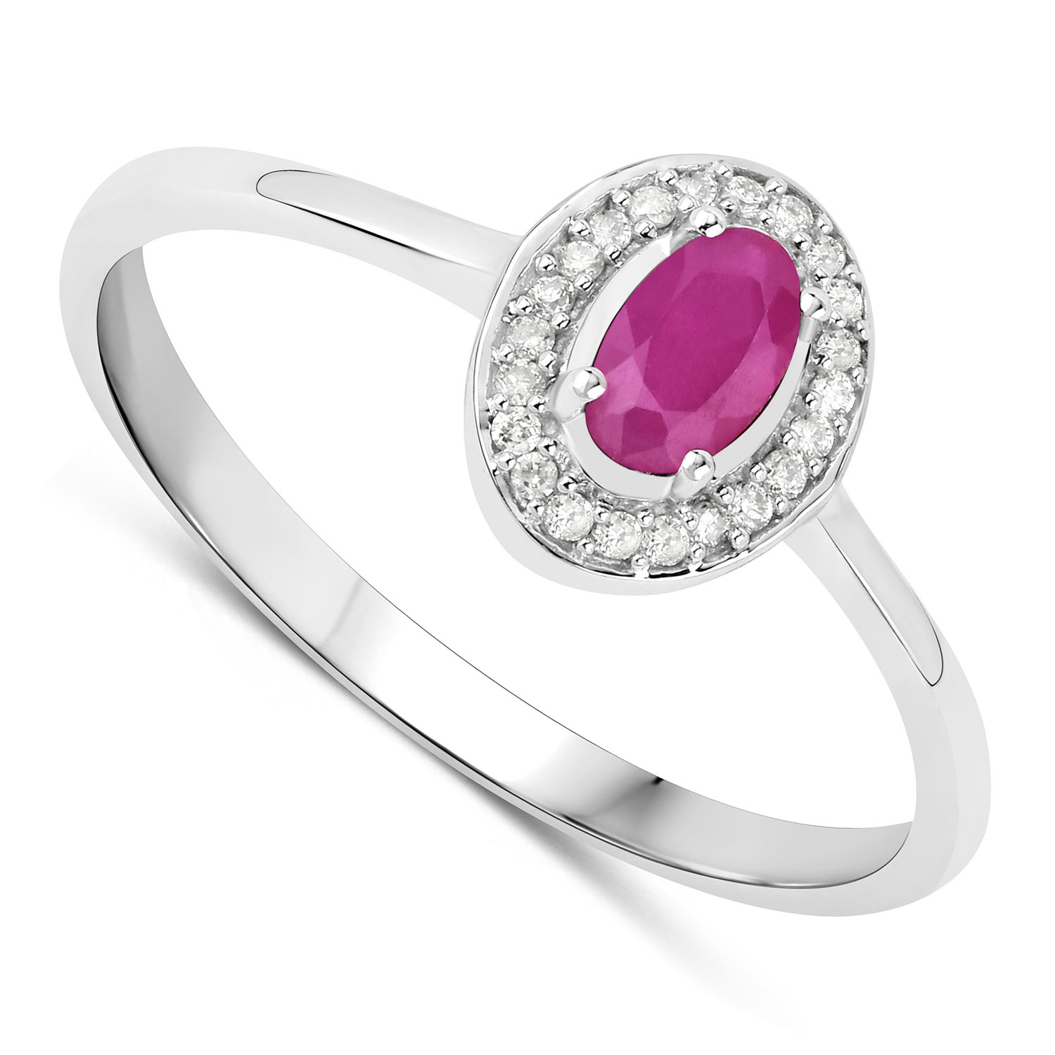 0.33 Carat Genuine Ruby and White Diamond 14K White Gold Ring