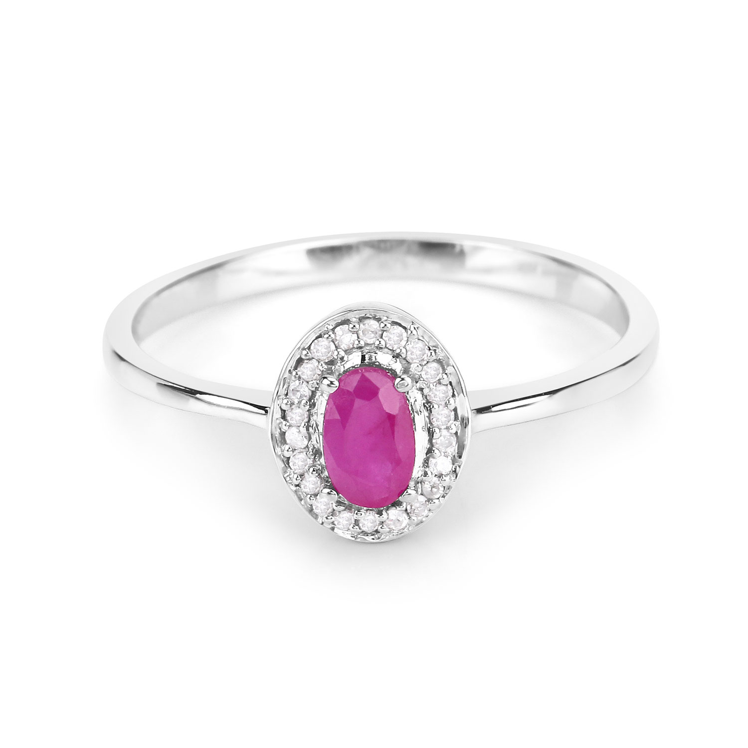 0.33 Carat Genuine Ruby and White Diamond 14K White Gold Ring
