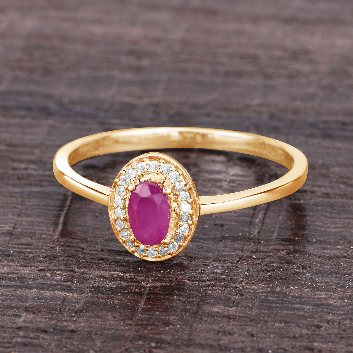 0.33 Carat Genuine Ruby and White Diamond 14K Yellow Gold Ring