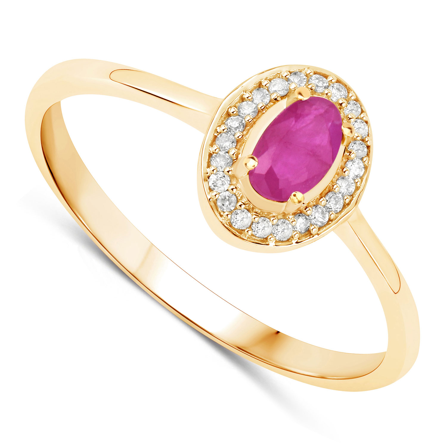 0.33 Carat Genuine Ruby and White Diamond 14K Yellow Gold Ring
