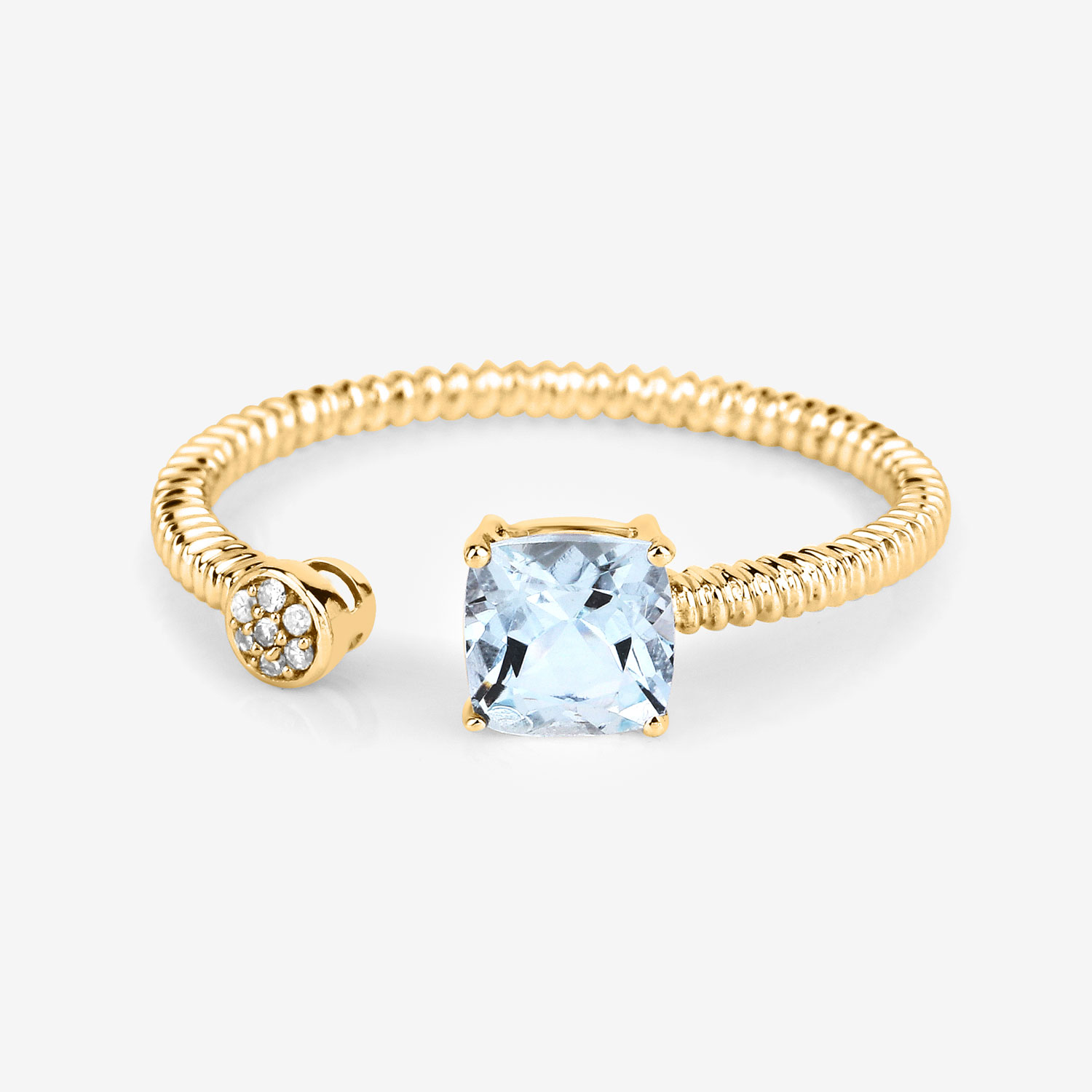 0.52 Carat Genuine Aquamarine and White Diamond 14K Yellow Gold Ring