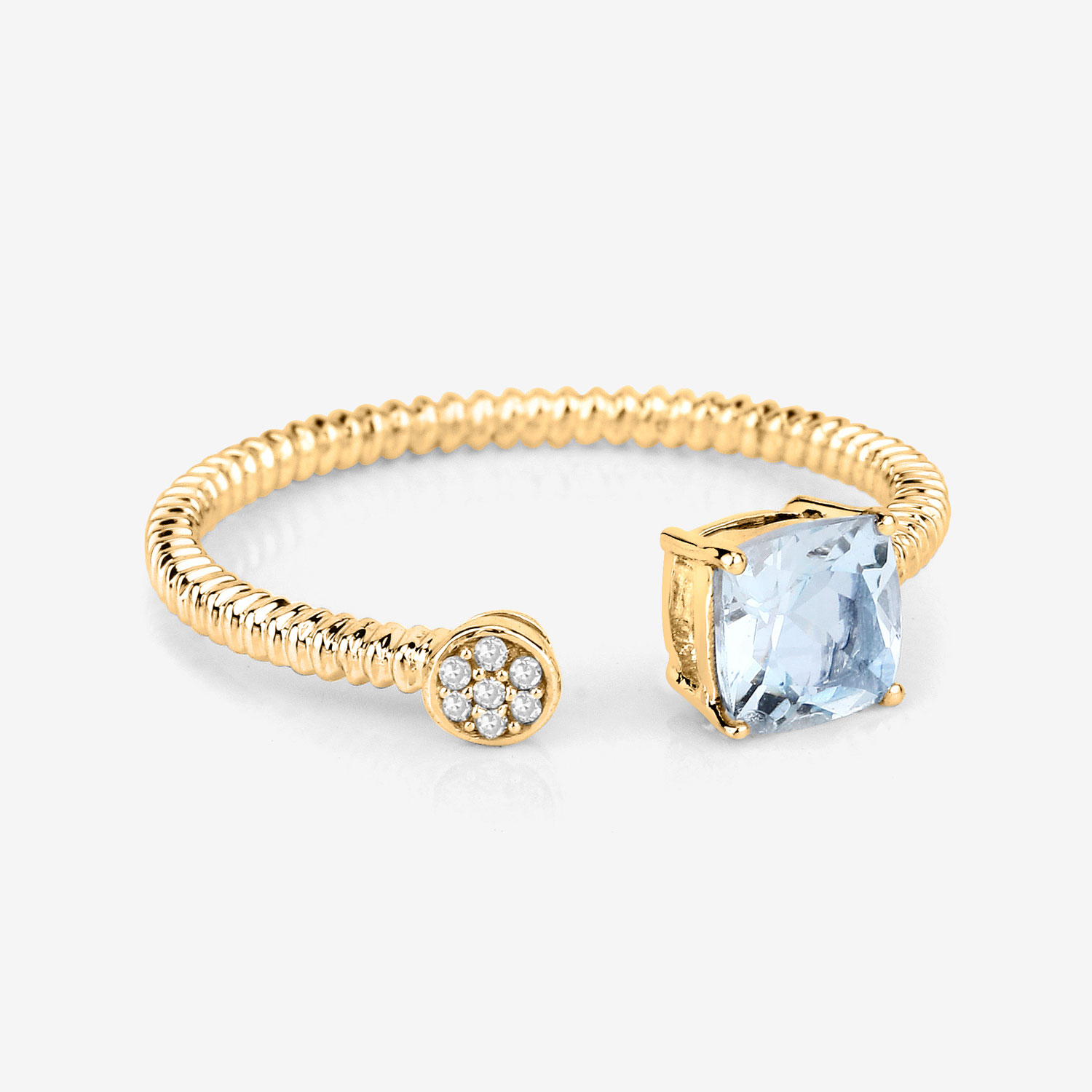 0.52 Carat Genuine Aquamarine and White Diamond 14K Yellow Gold Ring