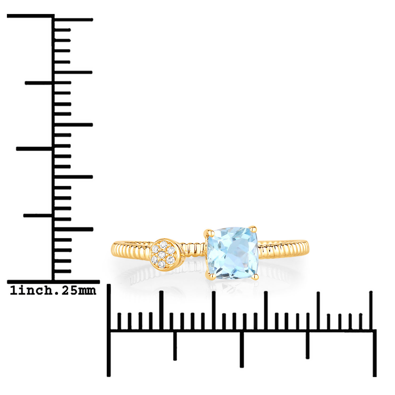 0.52 Carat Genuine Aquamarine and White Diamond 14K Yellow Gold Ring