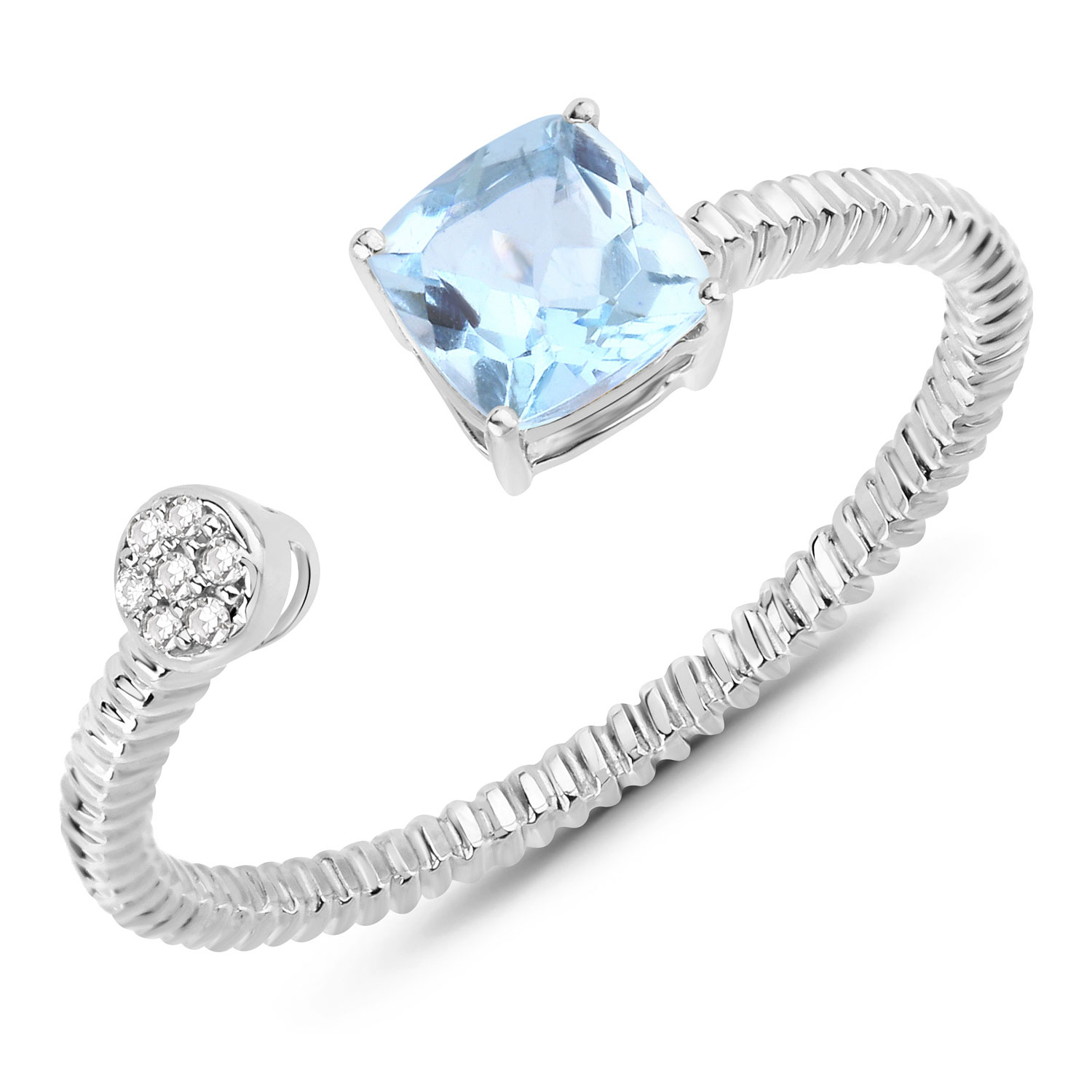 0.52 Carat Genuine Aquamarine and White Diamond 14K White Gold Ring