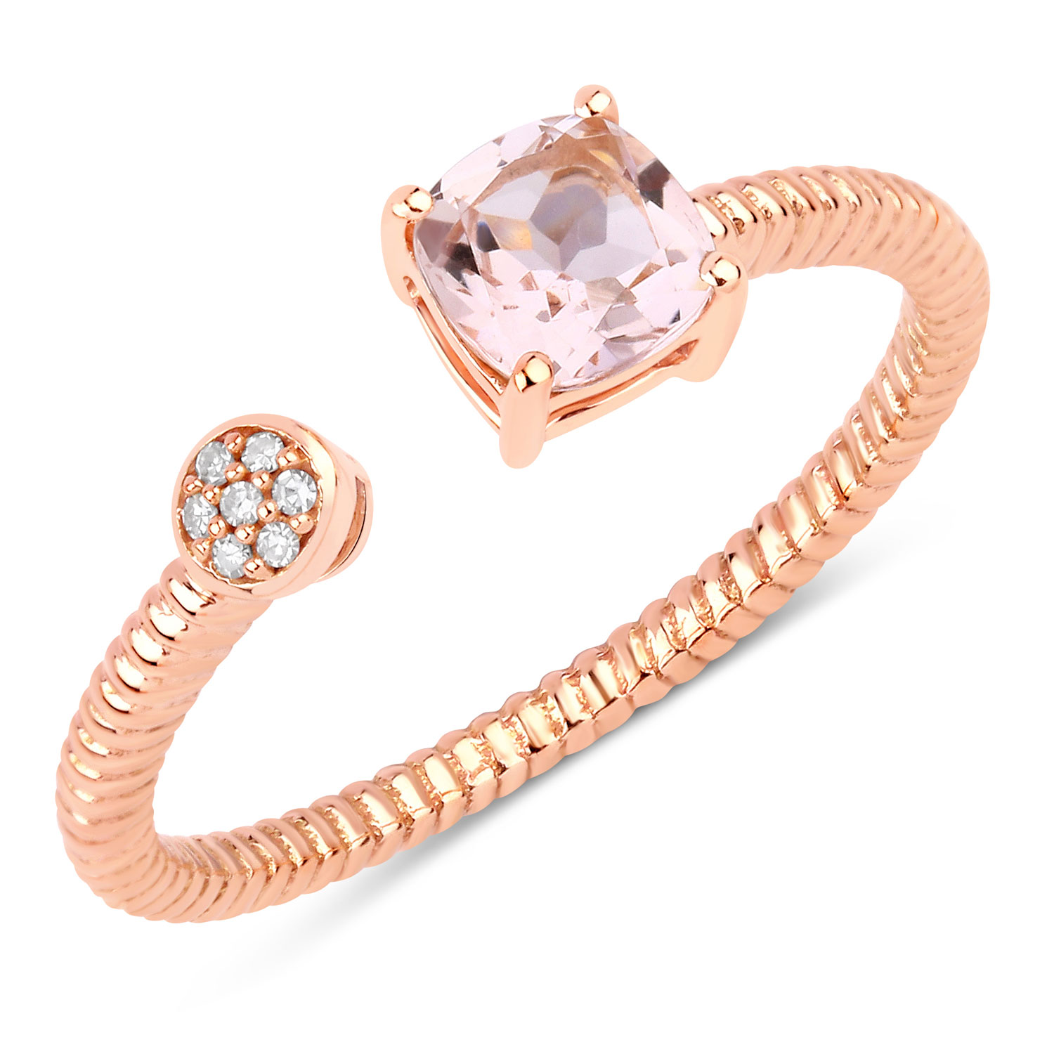 0.62 Carat Genuine Morganite and White Diamond 14K Rose Gold Ring