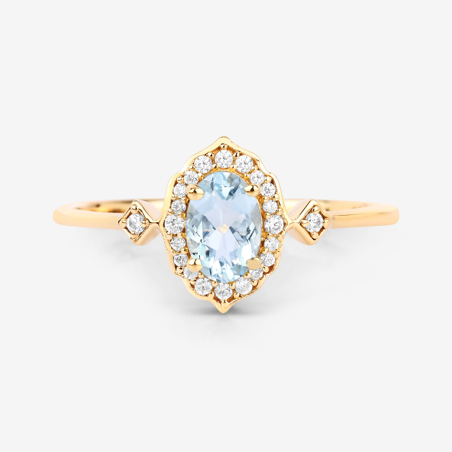 0.44 Carat Genuine Aquamarine and White Diamond 10K Yellow Gold Ring