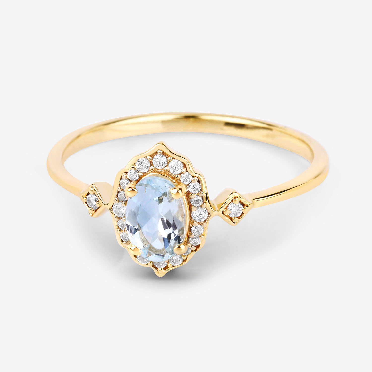 0.44 Carat Genuine Aquamarine and White Diamond 10K Yellow Gold Ring