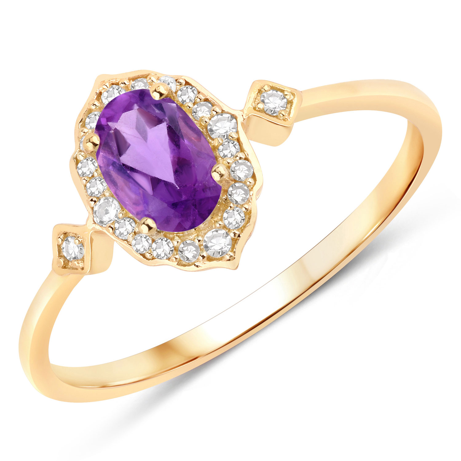 0.46 Carat Genuine Amethyst and White Diamond 10K Yellow Gold Ring