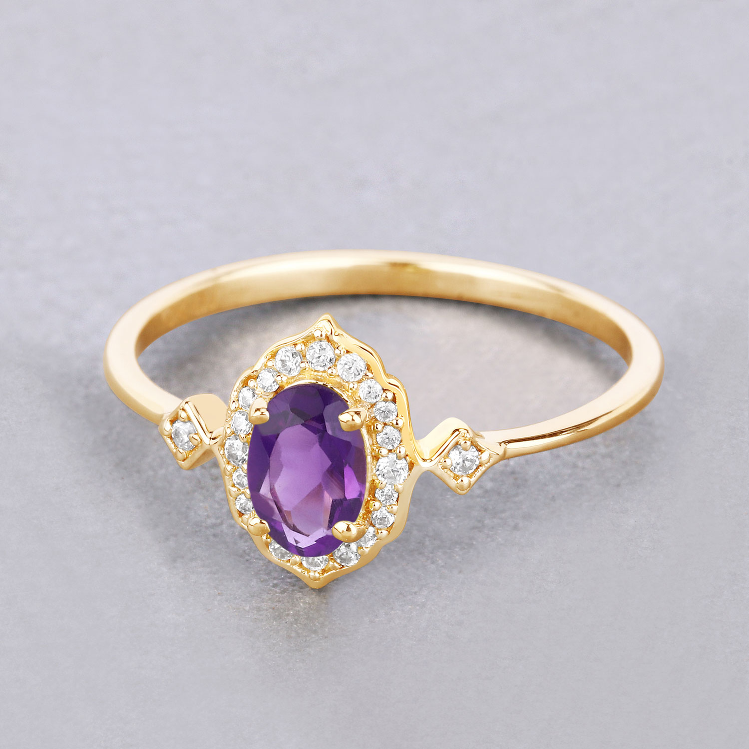 0.46 Carat Genuine Amethyst and White Diamond 10K Yellow Gold Ring