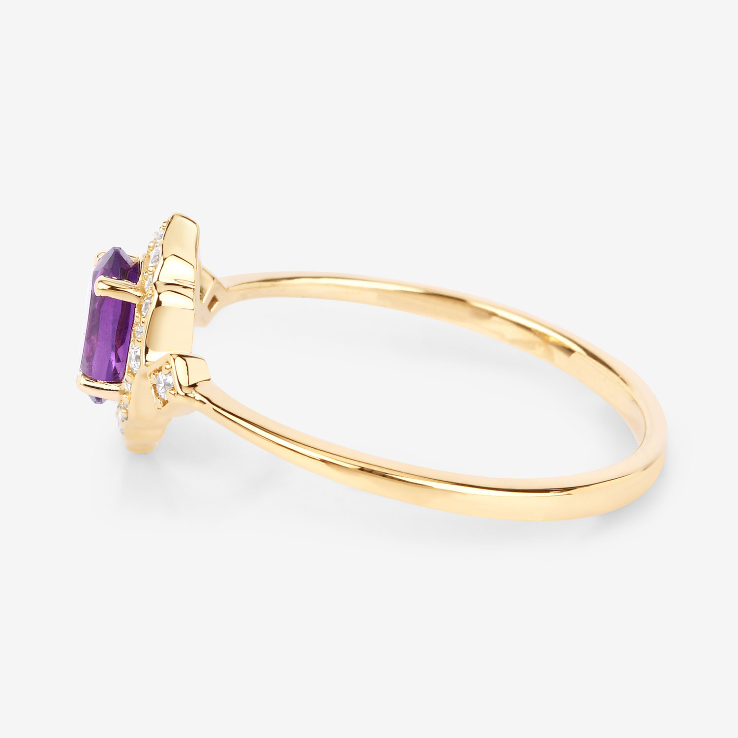0.46 Carat Genuine Amethyst and White Diamond 10K Yellow Gold Ring