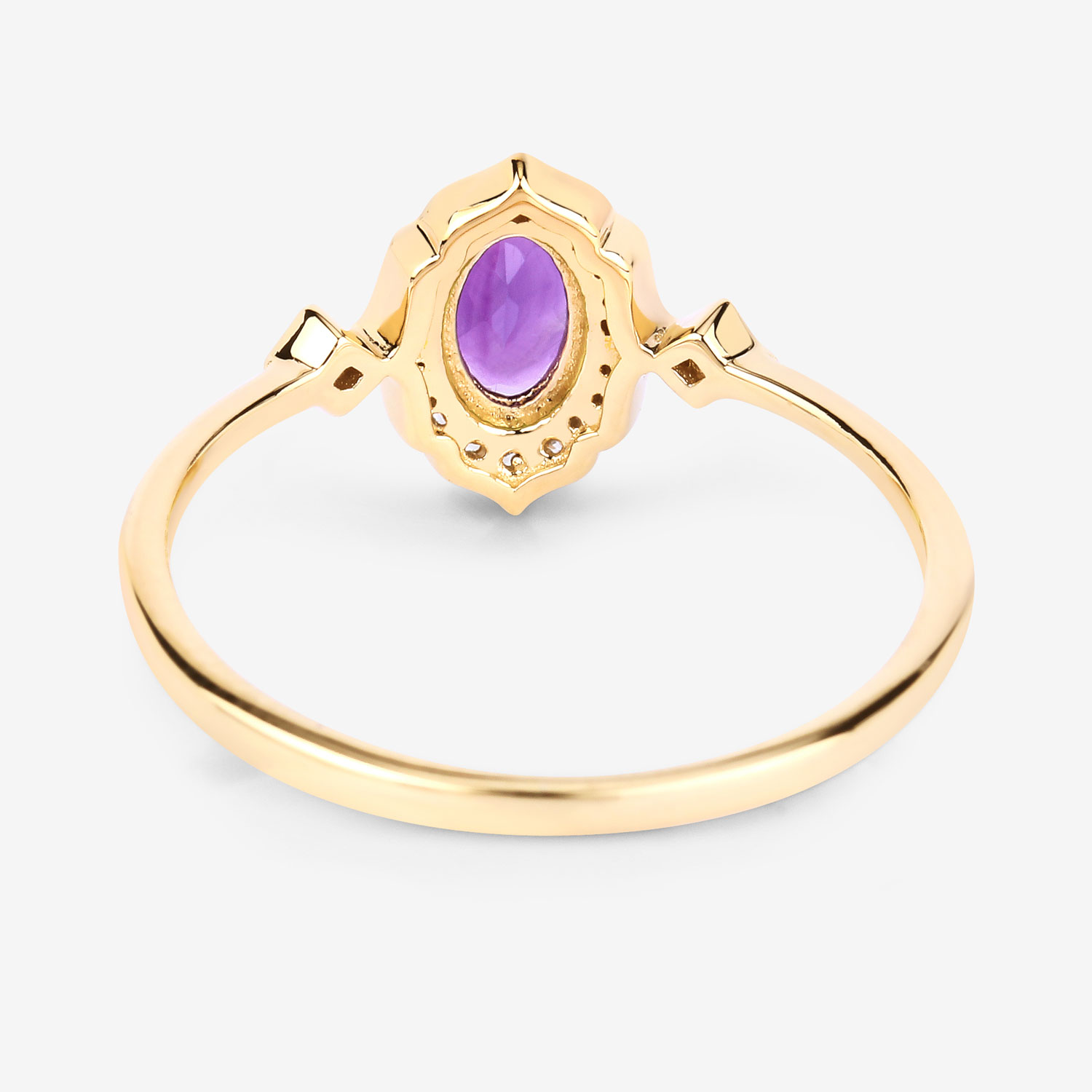 0.46 Carat Genuine Amethyst and White Diamond 10K Yellow Gold Ring