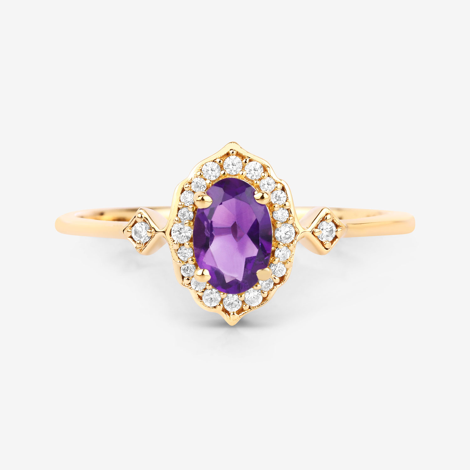 0.46 Carat Genuine Amethyst and White Diamond 10K Yellow Gold Ring