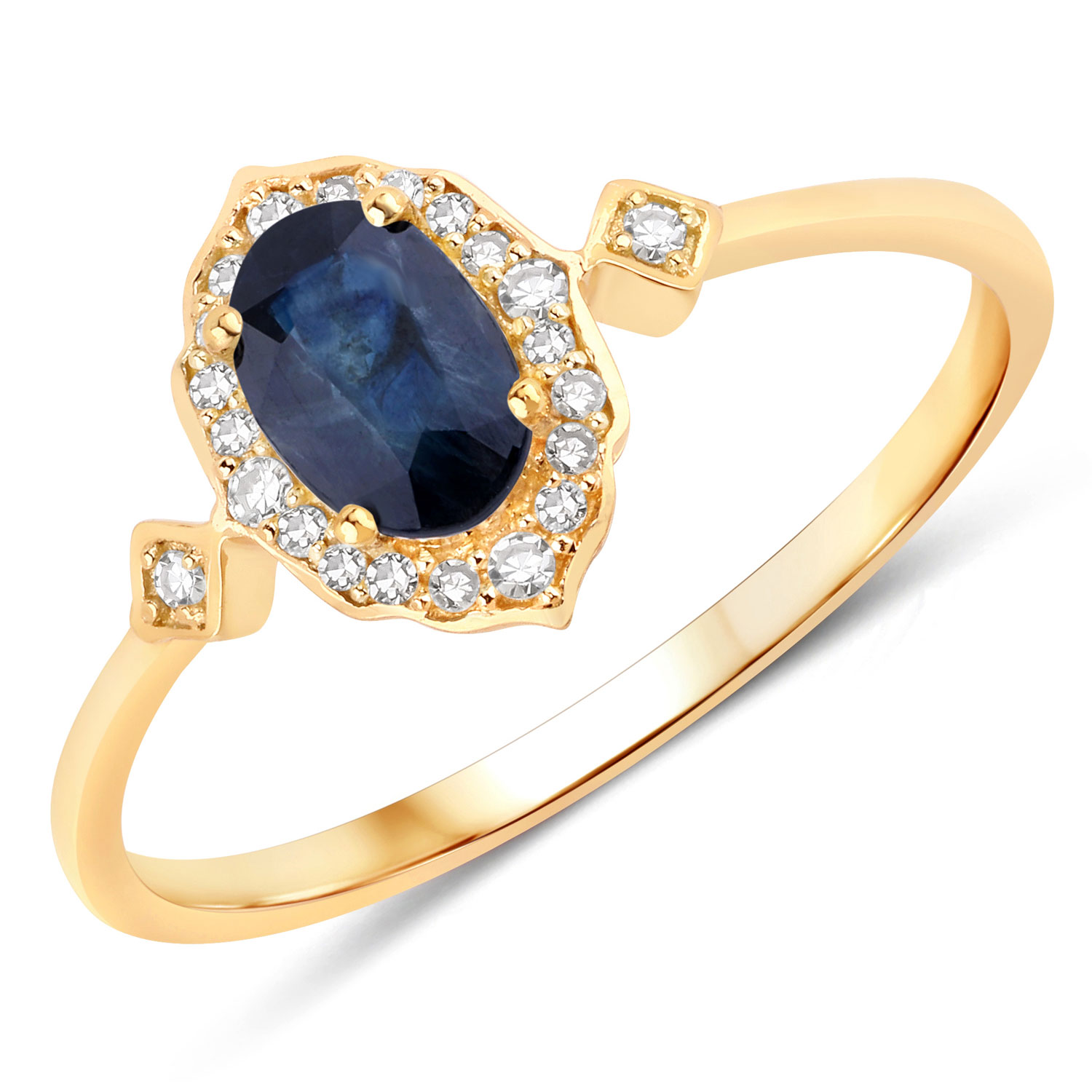 0.56 Carat Genuine Blue Sapphire and White Diamond 10K Yellow Gold Ring