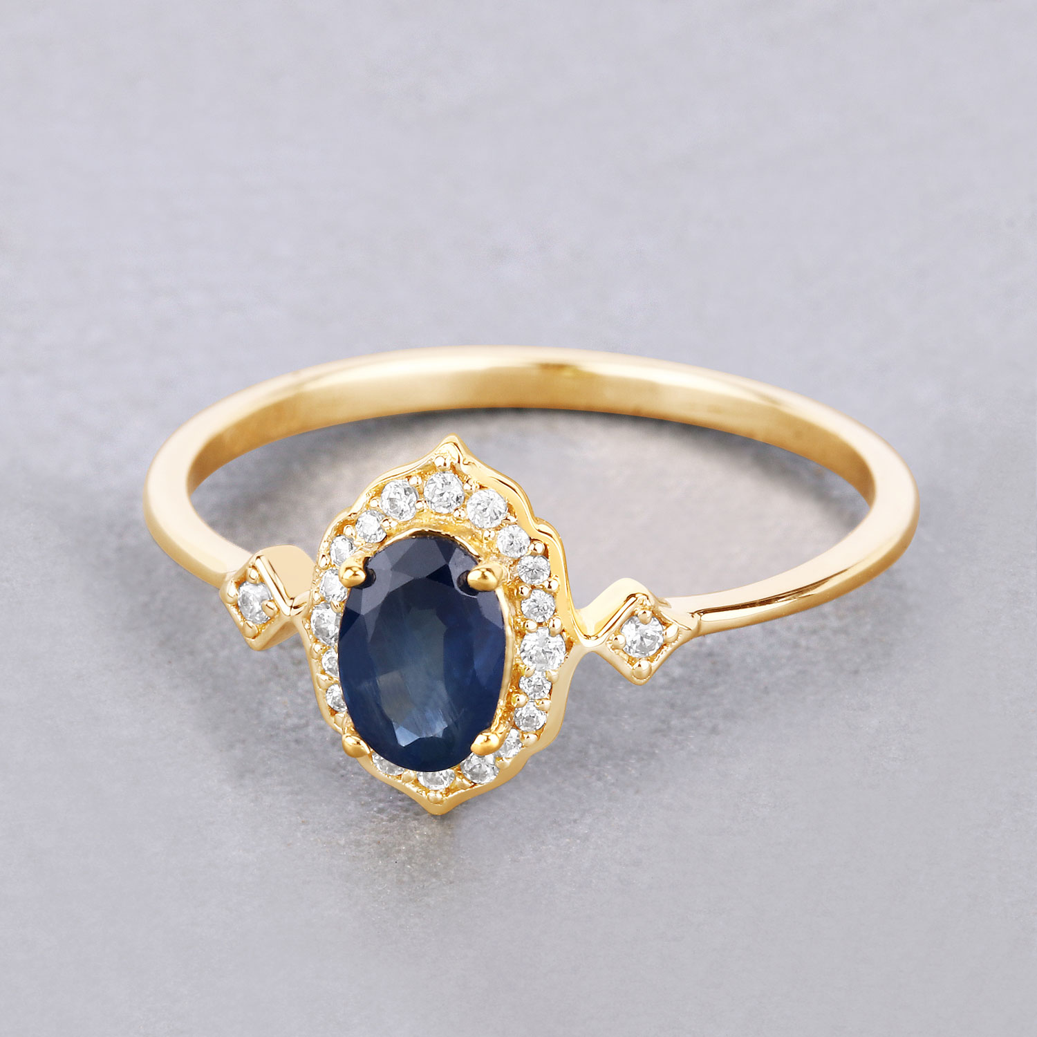 0.56 Carat Genuine Blue Sapphire and White Diamond 10K Yellow Gold Ring