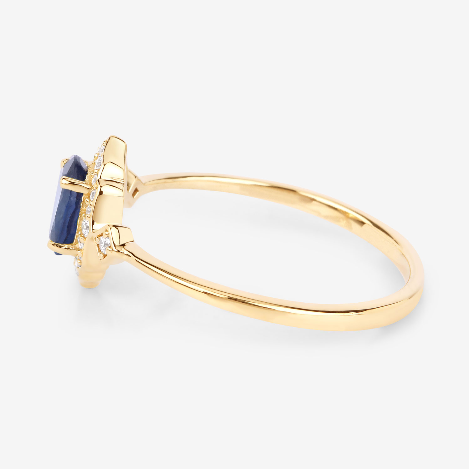 0.56 Carat Genuine Blue Sapphire and White Diamond 10K Yellow Gold Ring