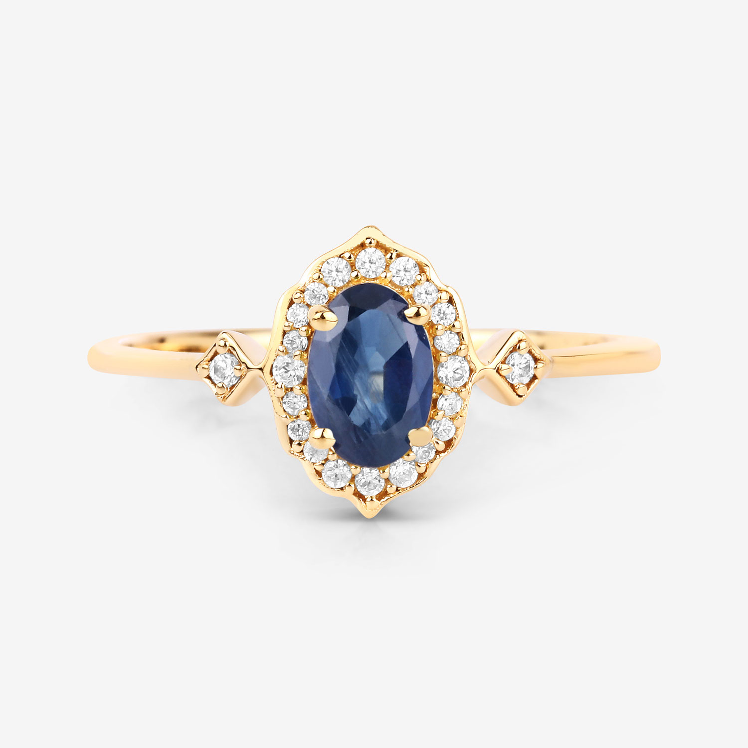 0.56 Carat Genuine Blue Sapphire and White Diamond 10K Yellow Gold Ring