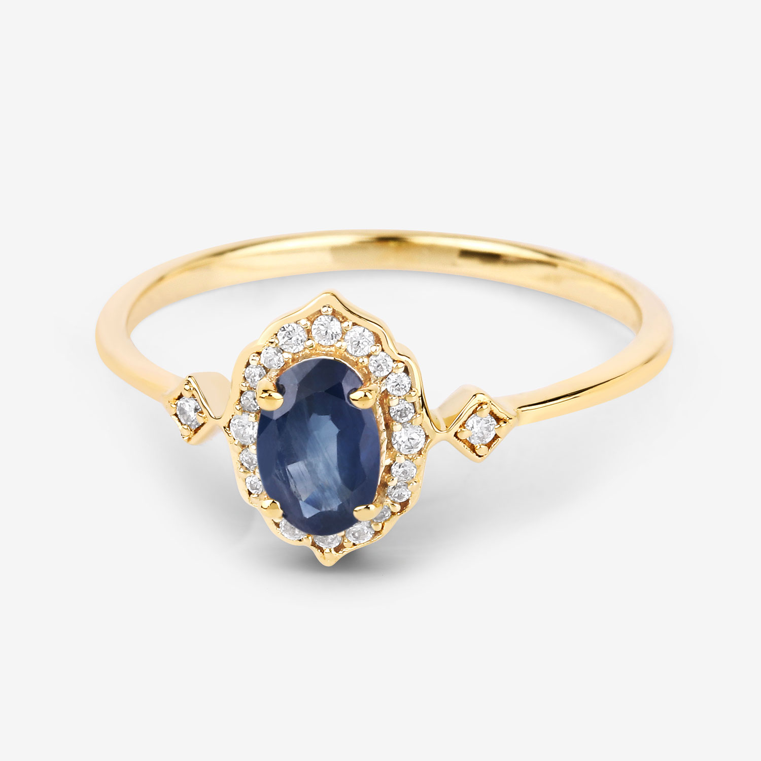 0.56 Carat Genuine Blue Sapphire and White Diamond 10K Yellow Gold Ring