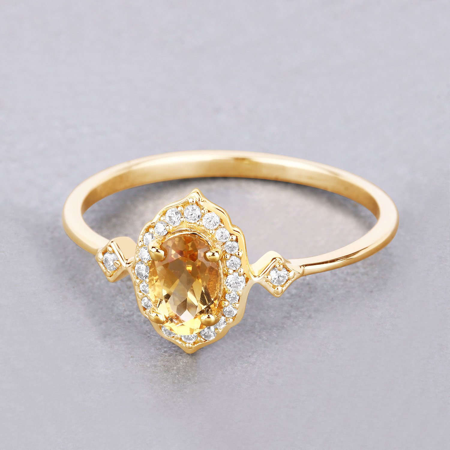 0.51 Carat Genuine Citrine and White Diamond 10K Yellow Gold Ring