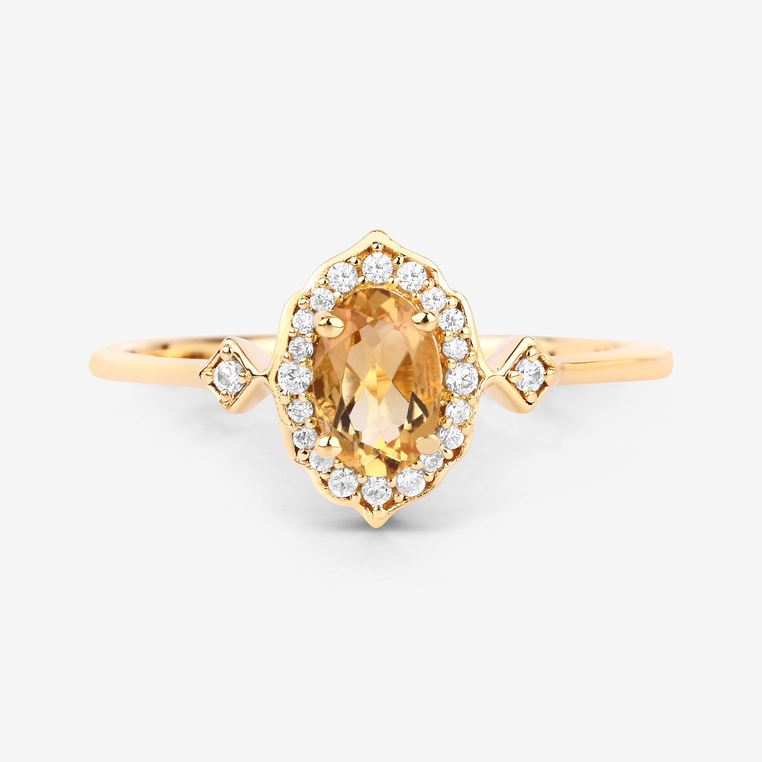 0.51 Carat Genuine Citrine and White Diamond 10K Yellow Gold Ring