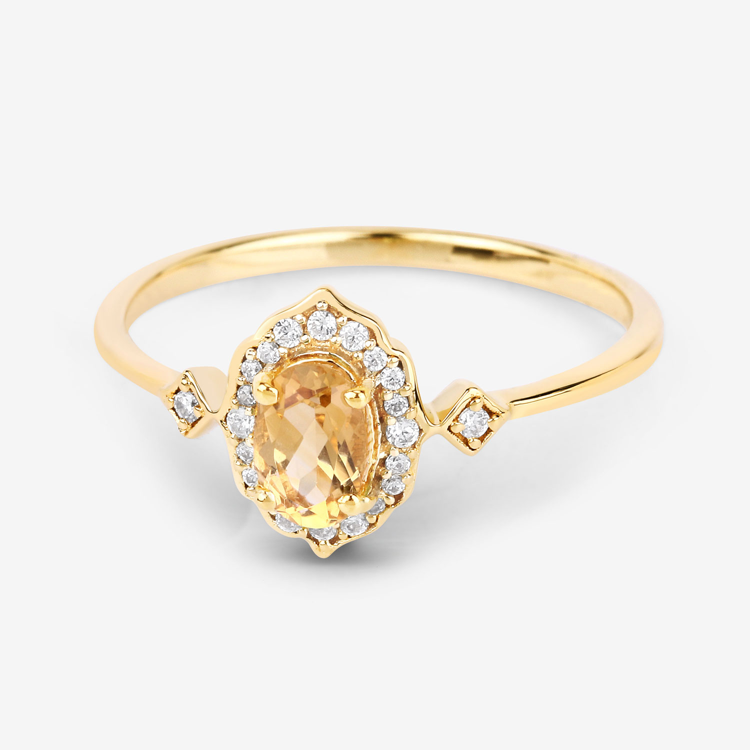 0.51 Carat Genuine Citrine and White Diamond 10K Yellow Gold Ring