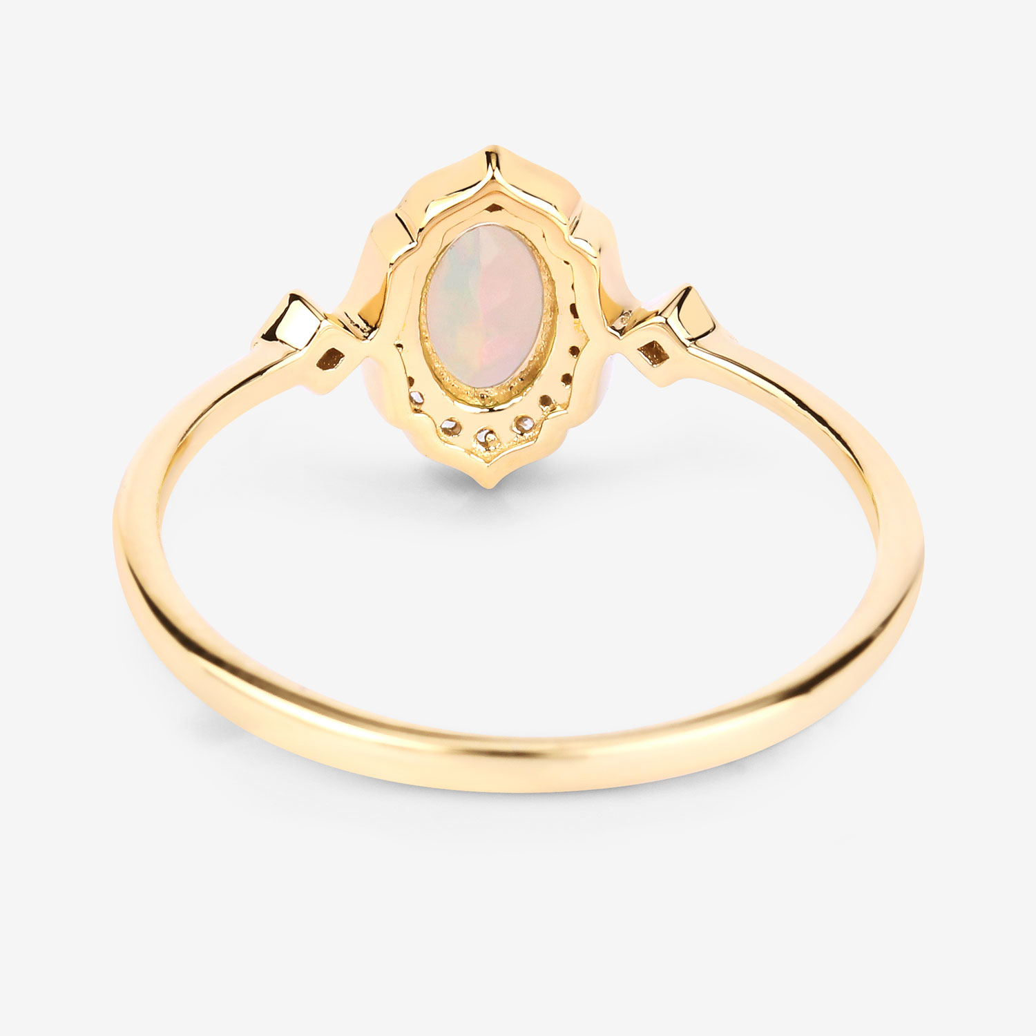 0.32 Carat Genuine Ethiopian Opal and White Diamond 10K Yellow Gold Ring