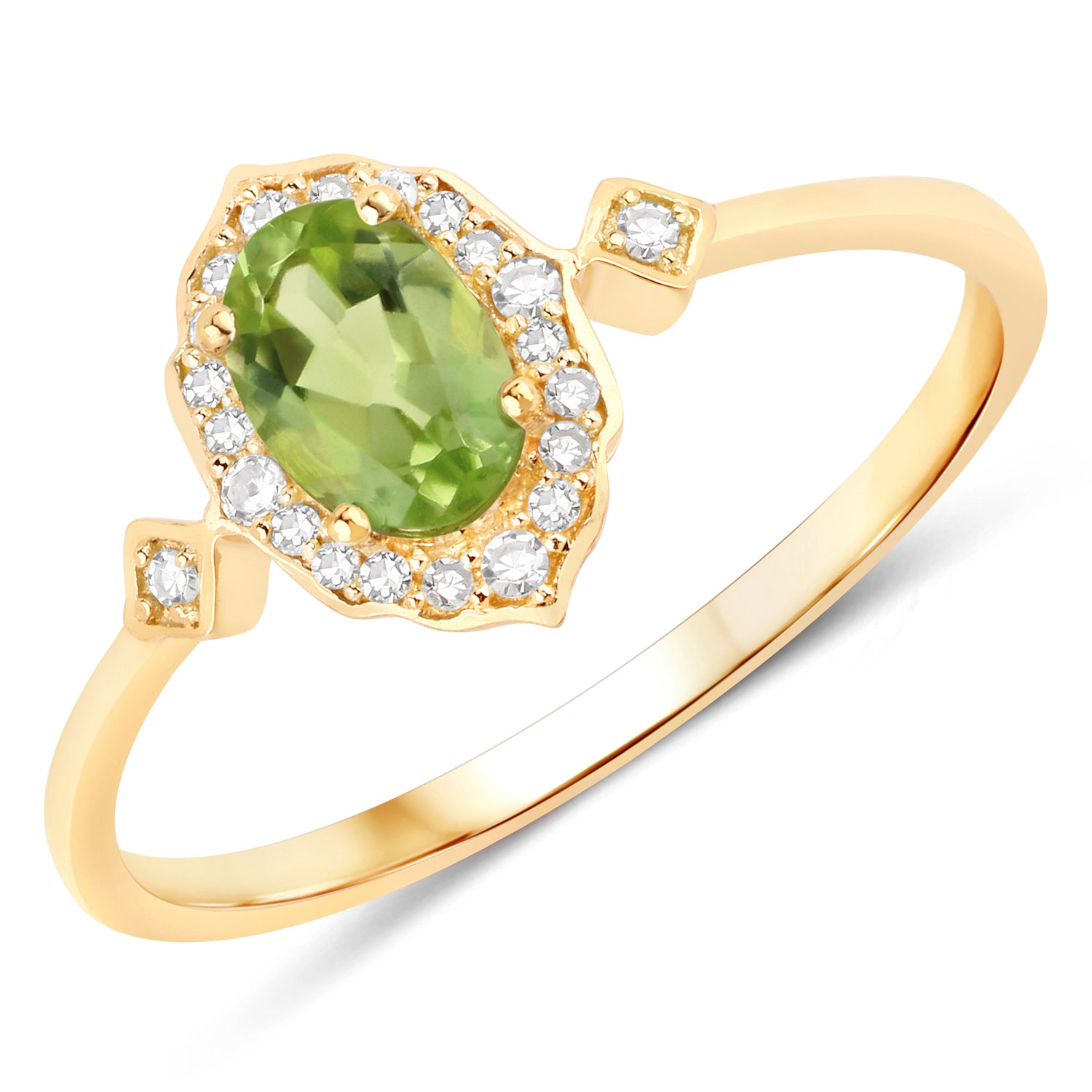 0.49 Carat Genuine Peridot and White Diamond 10K Yellow Gold Ring