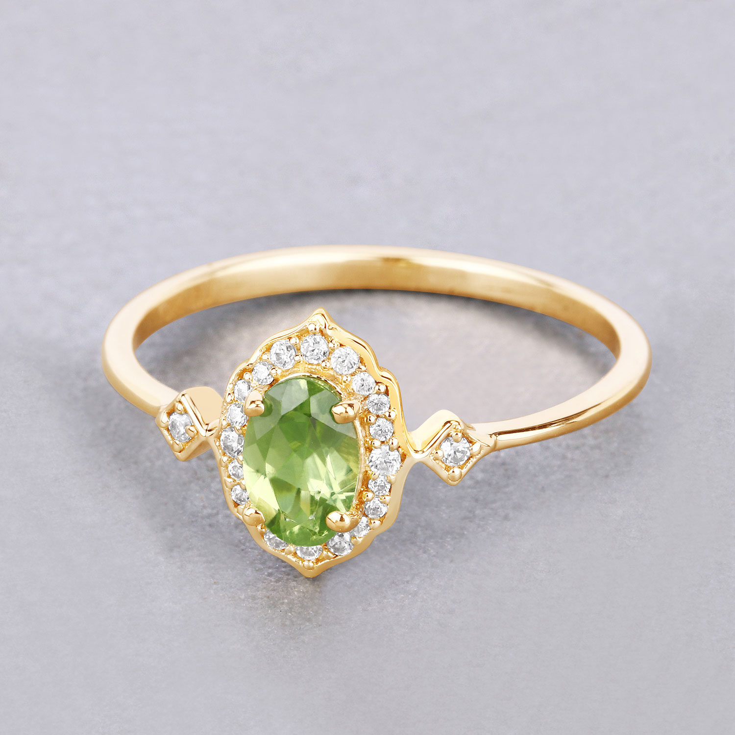 0.49 Carat Genuine Peridot and White Diamond 10K Yellow Gold Ring