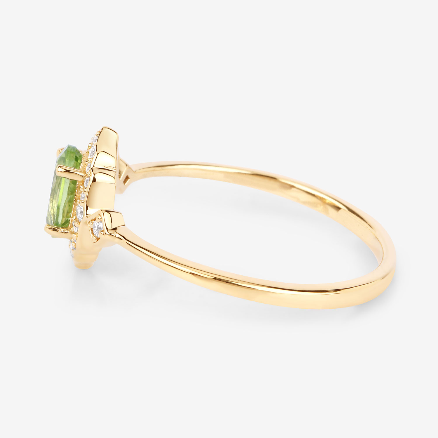 0.49 Carat Genuine Peridot and White Diamond 10K Yellow Gold Ring