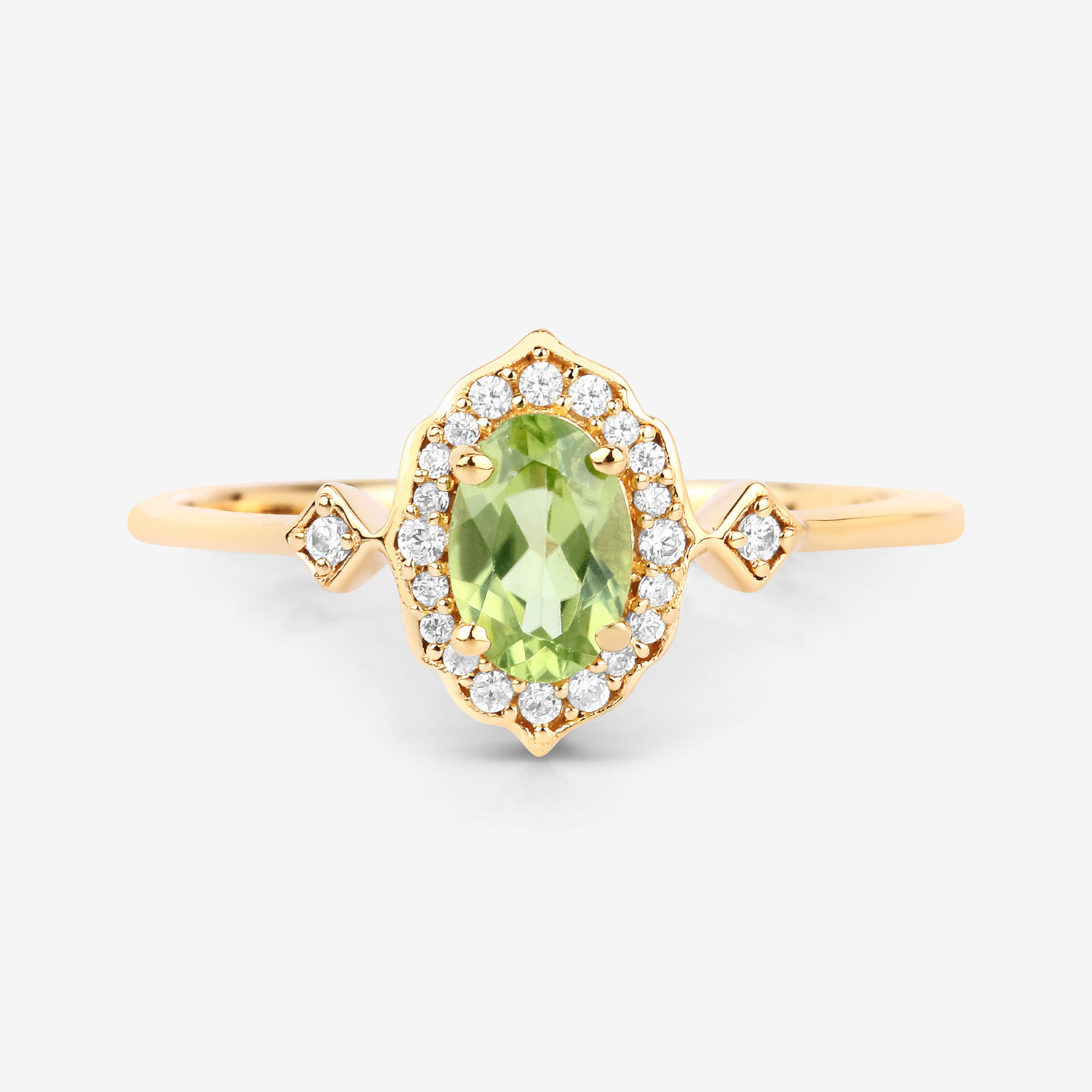 0.49 Carat Genuine Peridot and White Diamond 10K Yellow Gold Ring