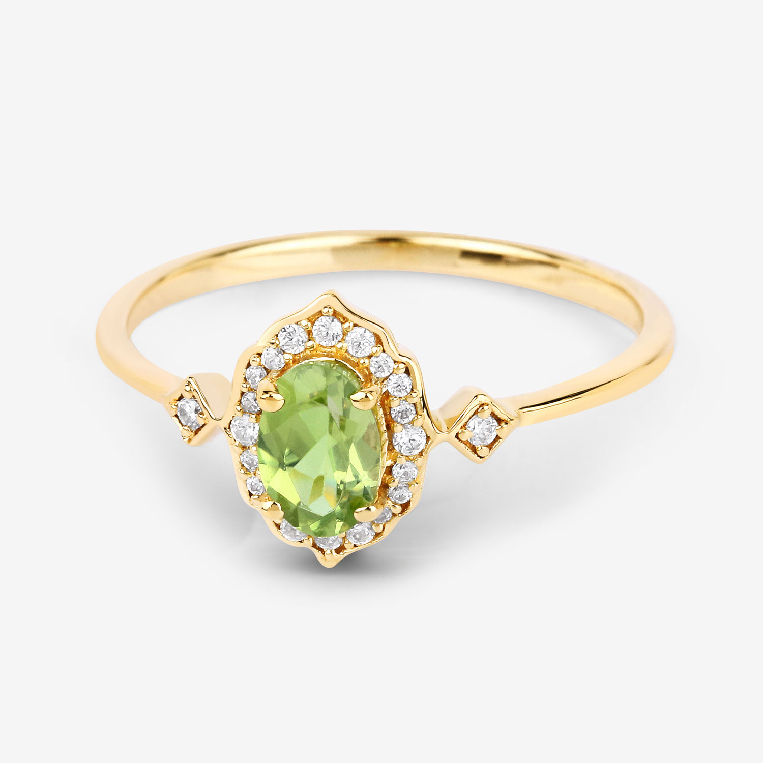 0.49 Carat Genuine Peridot and White Diamond 10K Yellow Gold Ring