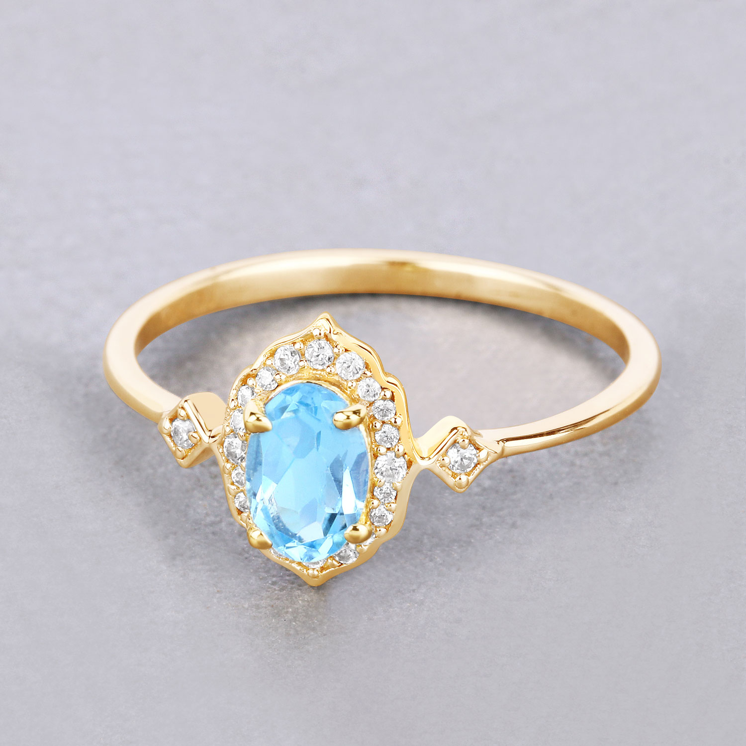 0.59 Carat Genuine Swiss Blue Topaz and White Diamond 10K Yellow Gold Ring