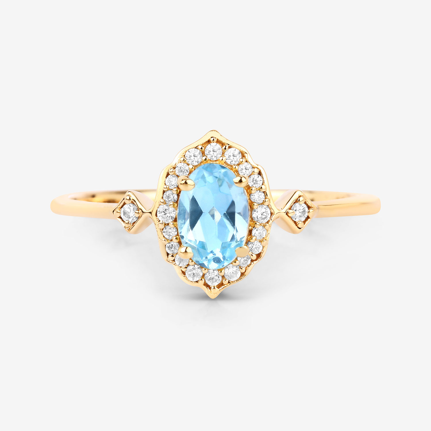 0.59 Carat Genuine Swiss Blue Topaz and White Diamond 10K Yellow Gold Ring