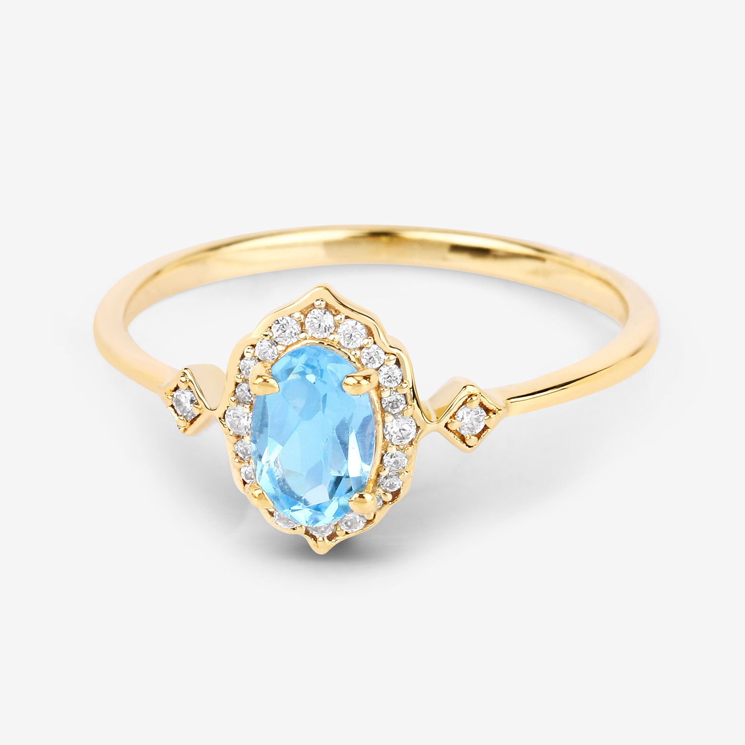 0.59 Carat Genuine Swiss Blue Topaz and White Diamond 10K Yellow Gold Ring