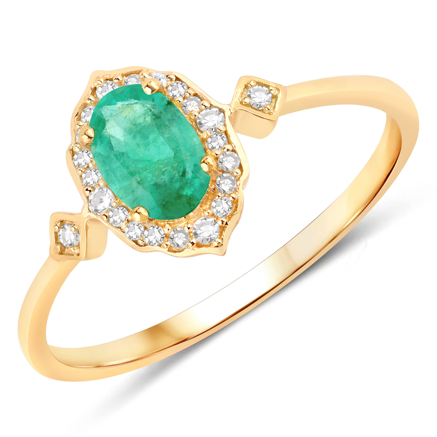 0.52 Carat Genuine Zambian Emerald and White Diamond 10K Yellow Gold Ring