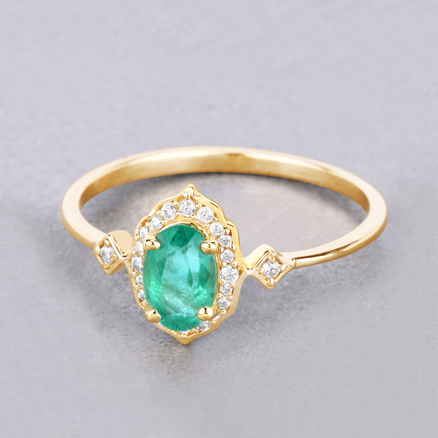 0.52 Carat Genuine Zambian Emerald and White Diamond 10K Yellow Gold Ring