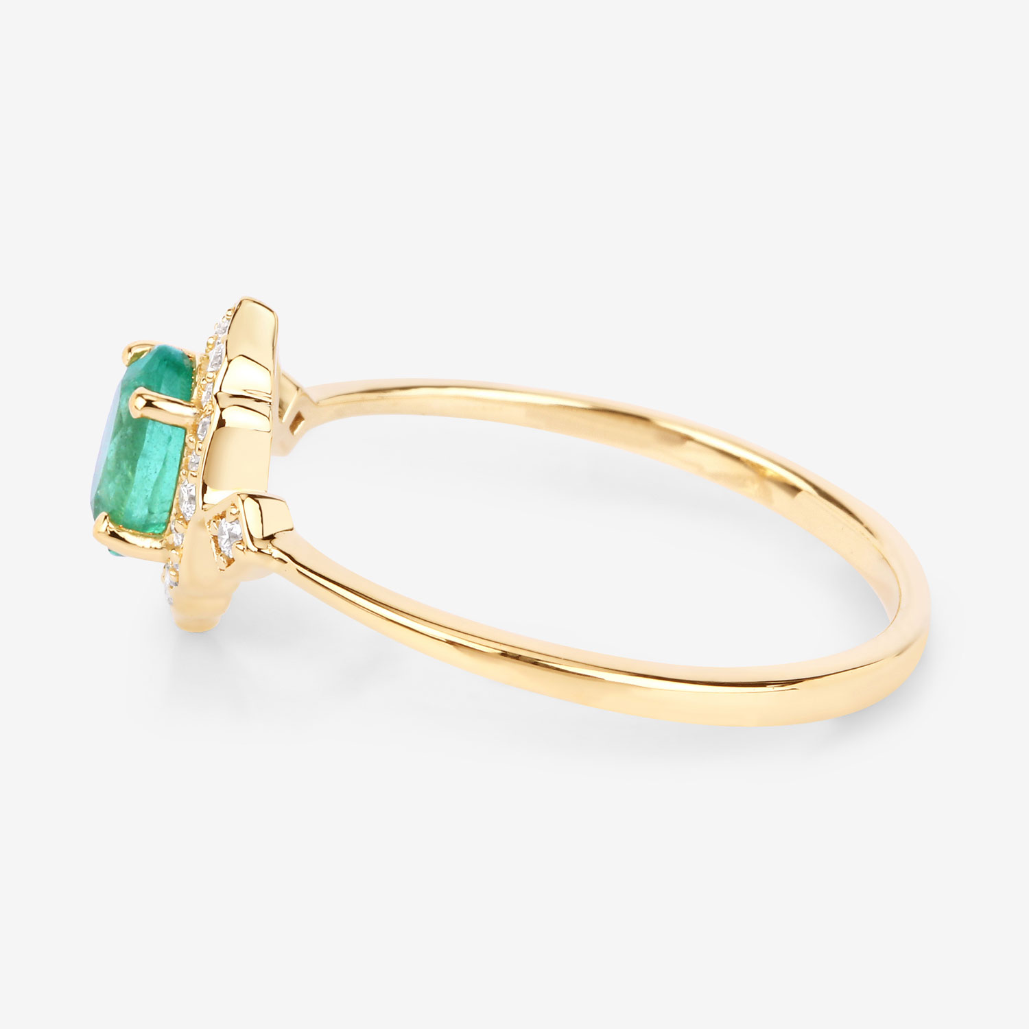 0.52 Carat Genuine Zambian Emerald and White Diamond 10K Yellow Gold Ring