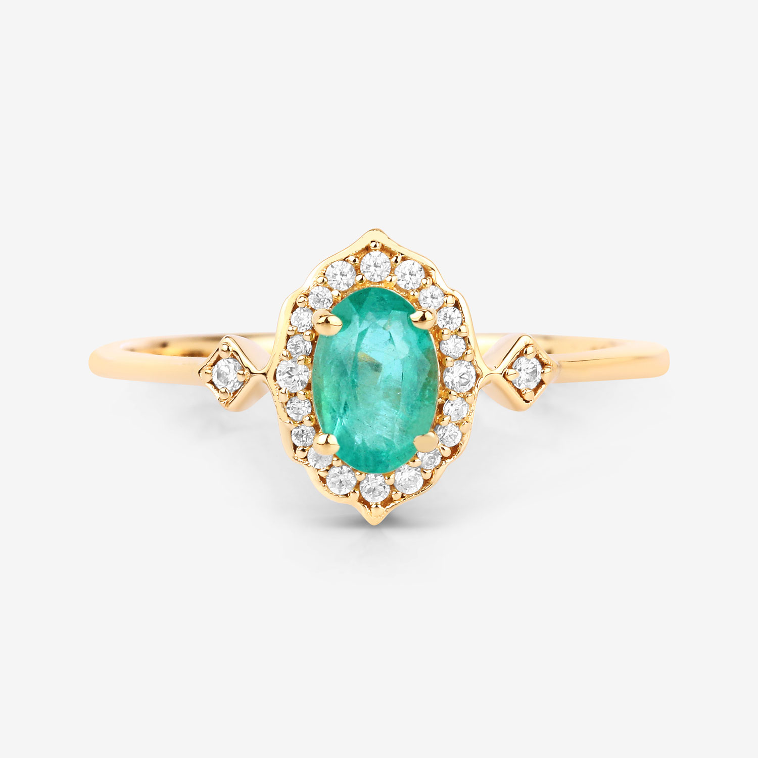 0.52 Carat Genuine Zambian Emerald and White Diamond 10K Yellow Gold Ring