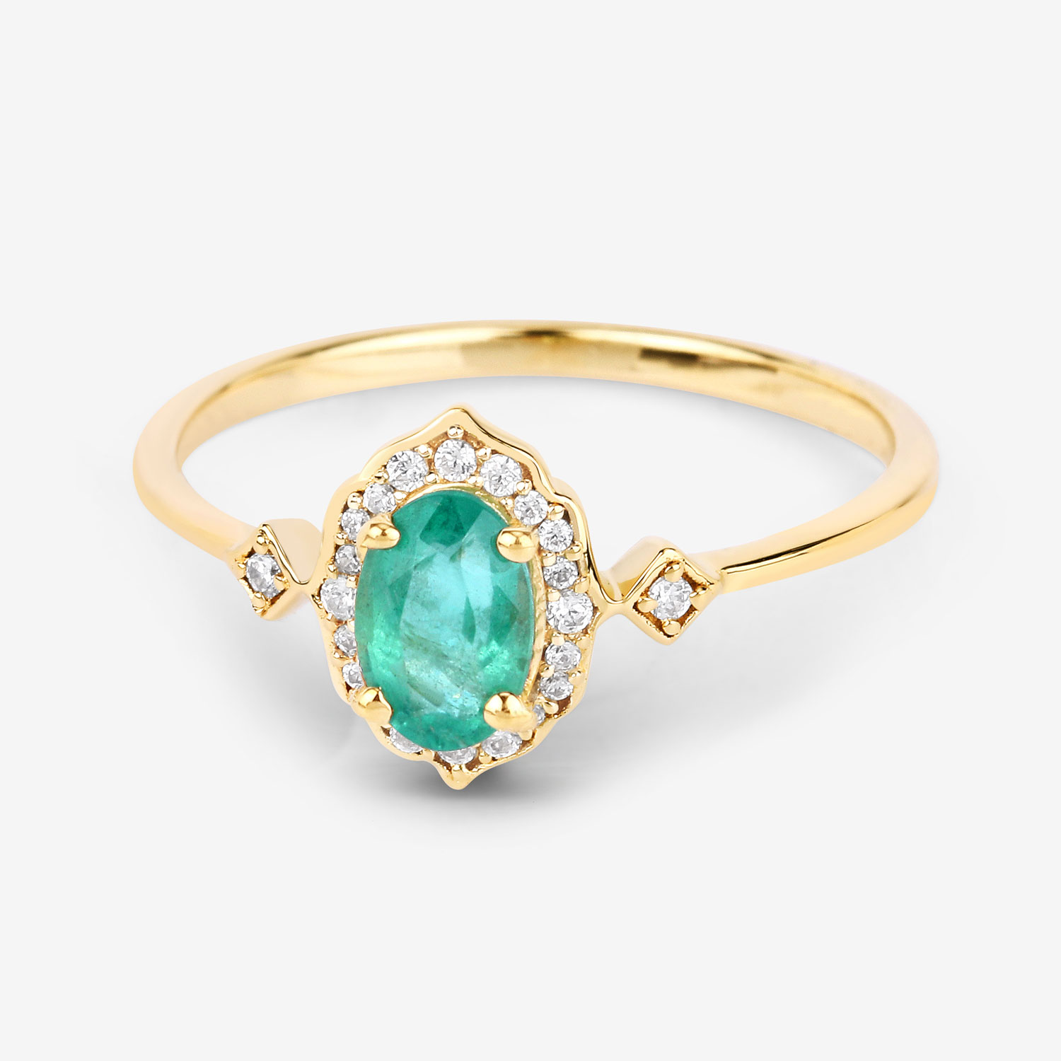 0.52 Carat Genuine Zambian Emerald and White Diamond 10K Yellow Gold Ring