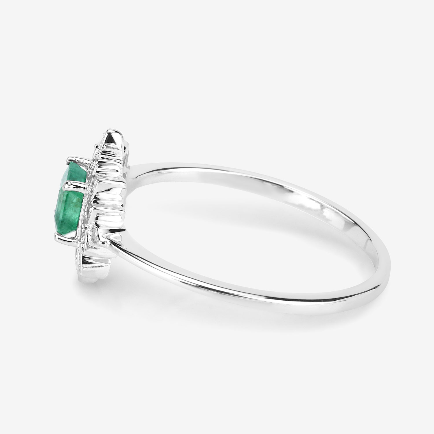 0.39 Carat Genuine Zambian Emerald and White Diamond 14K White Gold Ring