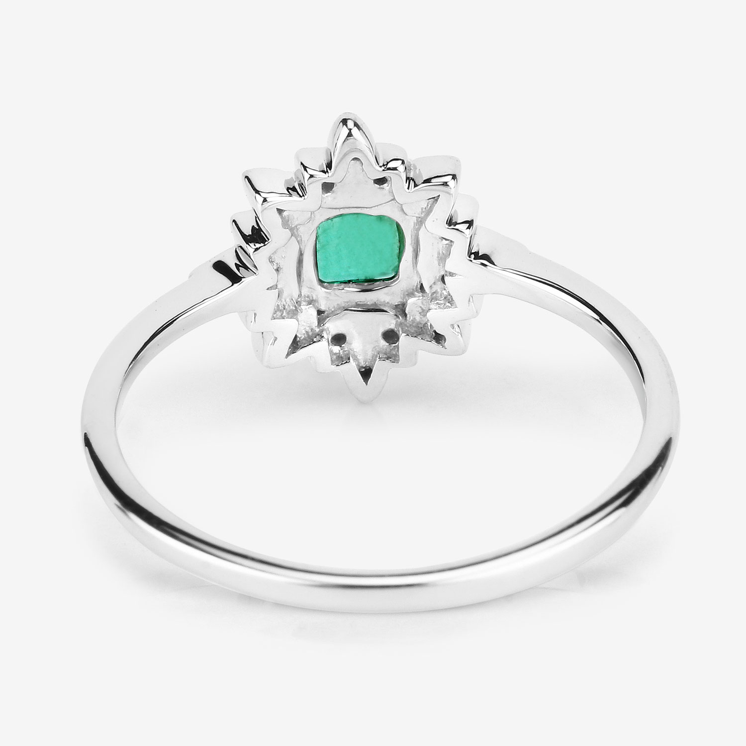 0.39 Carat Genuine Zambian Emerald and White Diamond 14K White Gold Ring