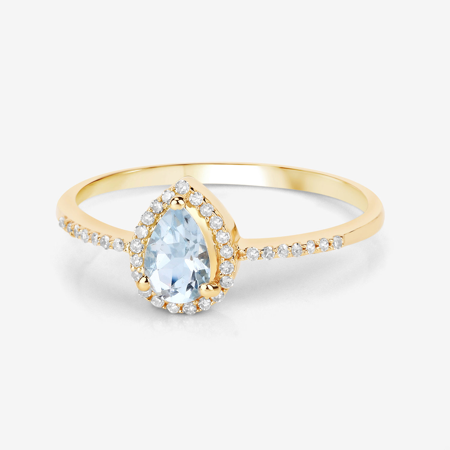 0.45 Carat Genuine Aquamarine and White Diamond 14K Yellow Gold Ring