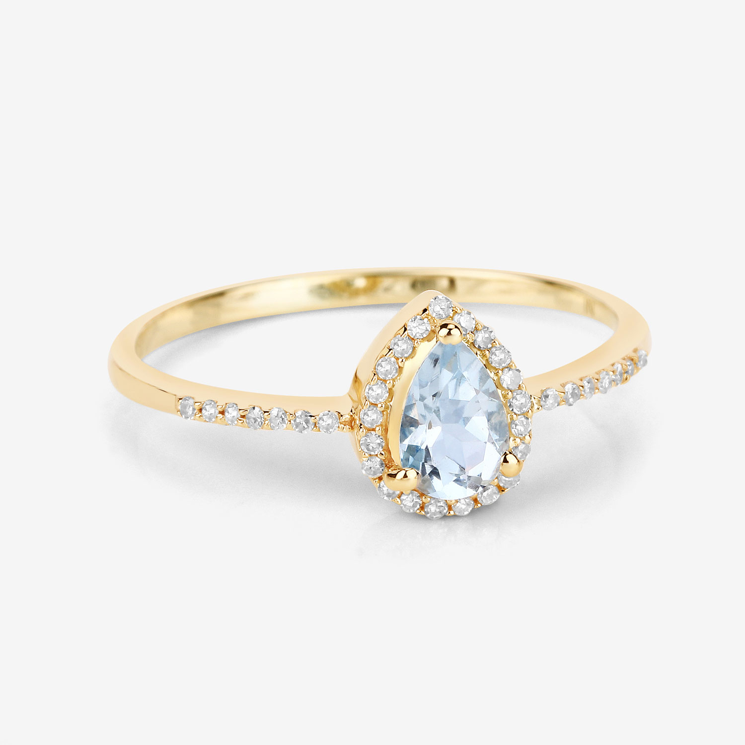 0.45 Carat Genuine Aquamarine and White Diamond 14K Yellow Gold Ring