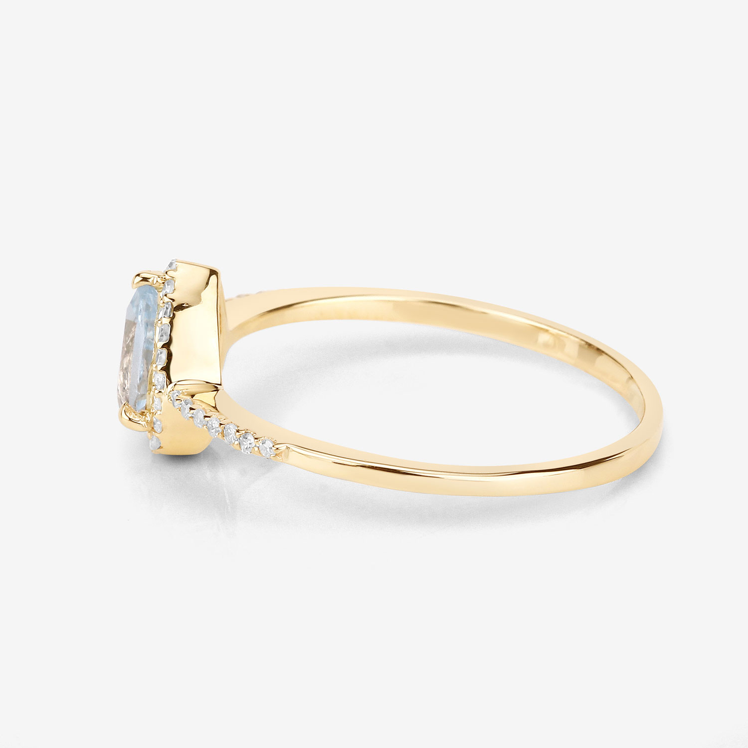 0.45 Carat Genuine Aquamarine and White Diamond 14K Yellow Gold Ring