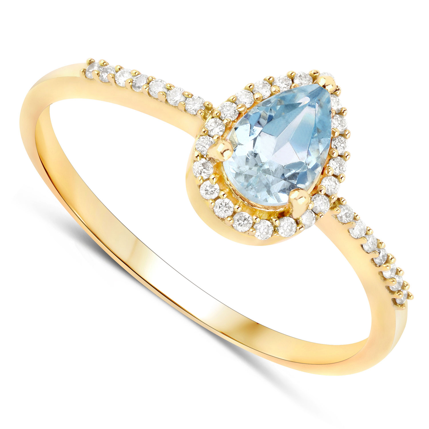 0.45 Carat Genuine Aquamarine and White Diamond 14K Yellow Gold Ring