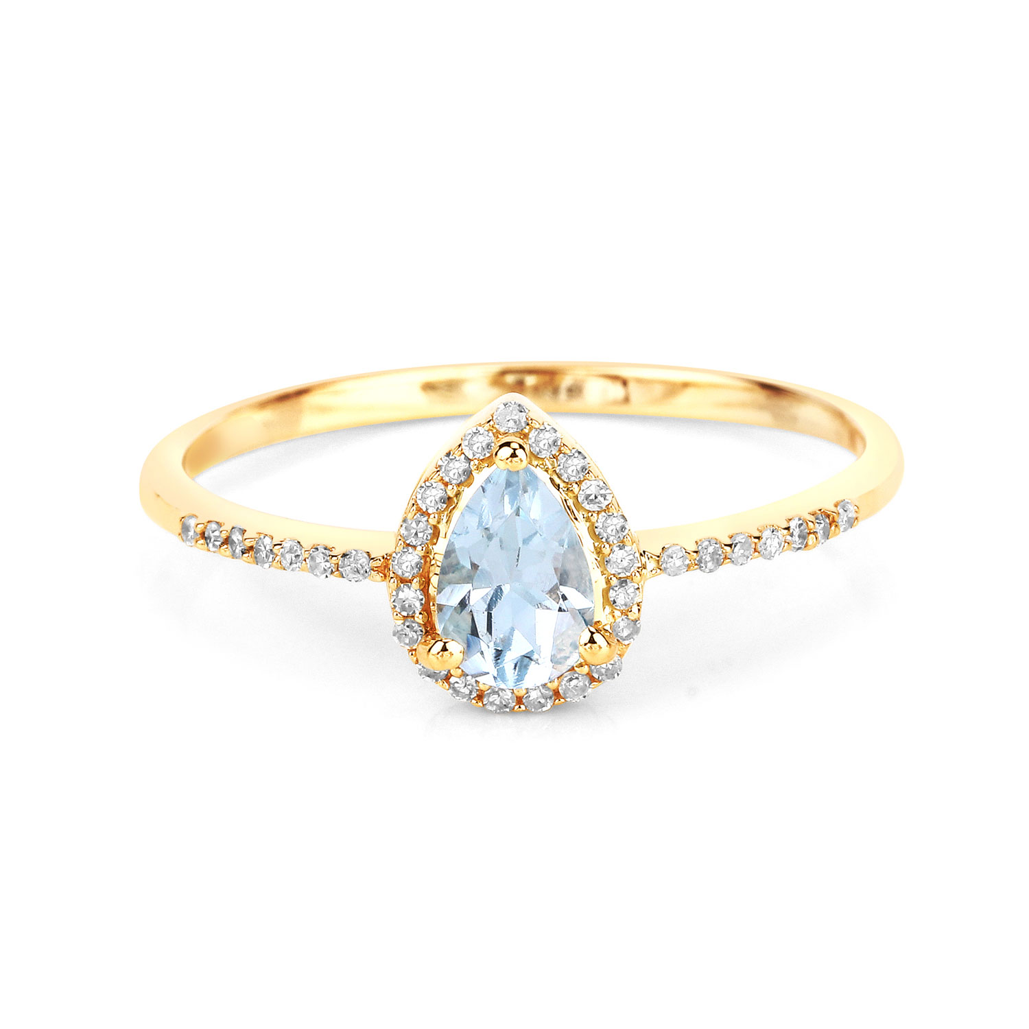 0.45 Carat Genuine Aquamarine and White Diamond 14K Yellow Gold Ring