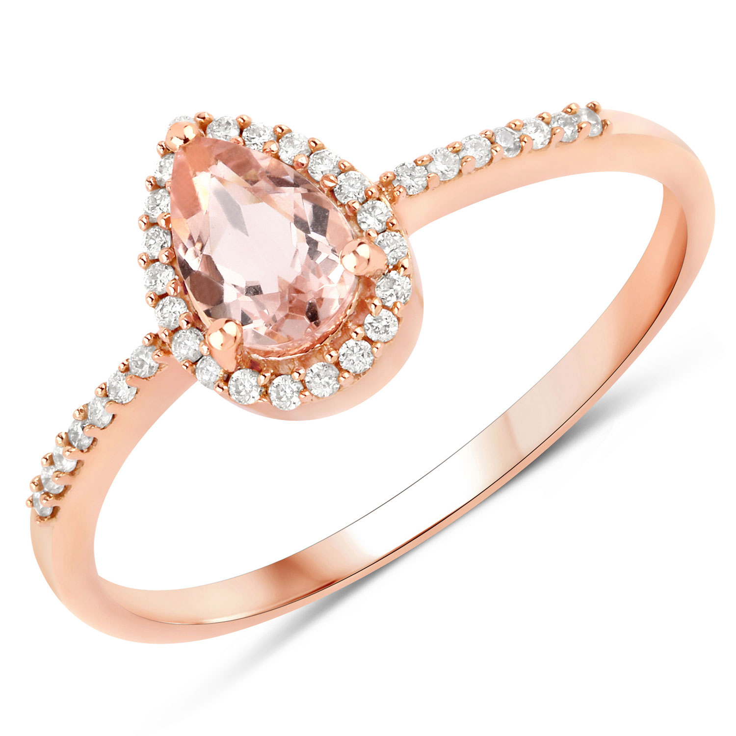0.44 Carat Genuine Morganite and White Diamond 14K Rose Gold Ring