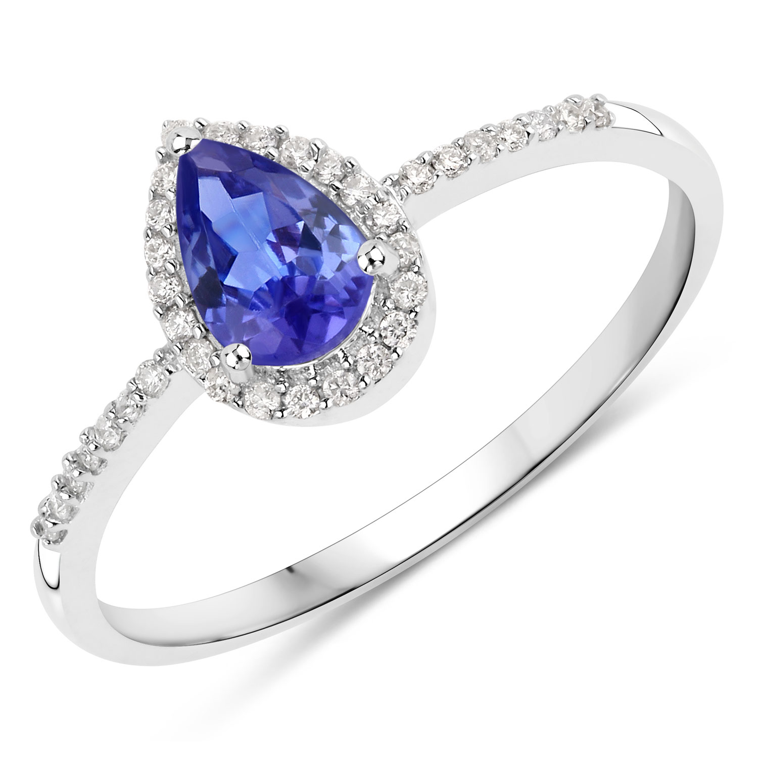 0.47 Carat Genuine Tanzanite and White Diamond 14K White Gold Ring